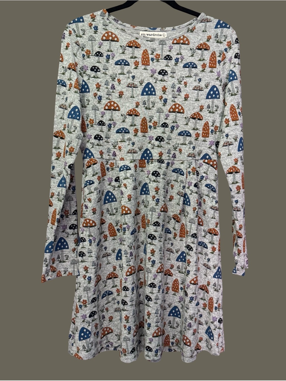 SM Wardrobe Mushroom Print Long Sleeve Skater Dress Size L
